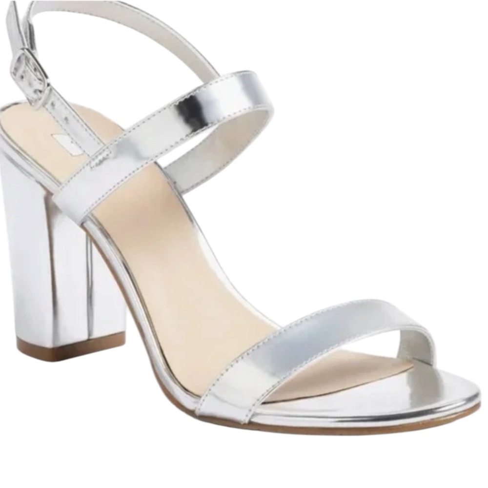New bp Women’s Lula Slingback Silver Metallic Block Heel Strappy Sandals Formal‎